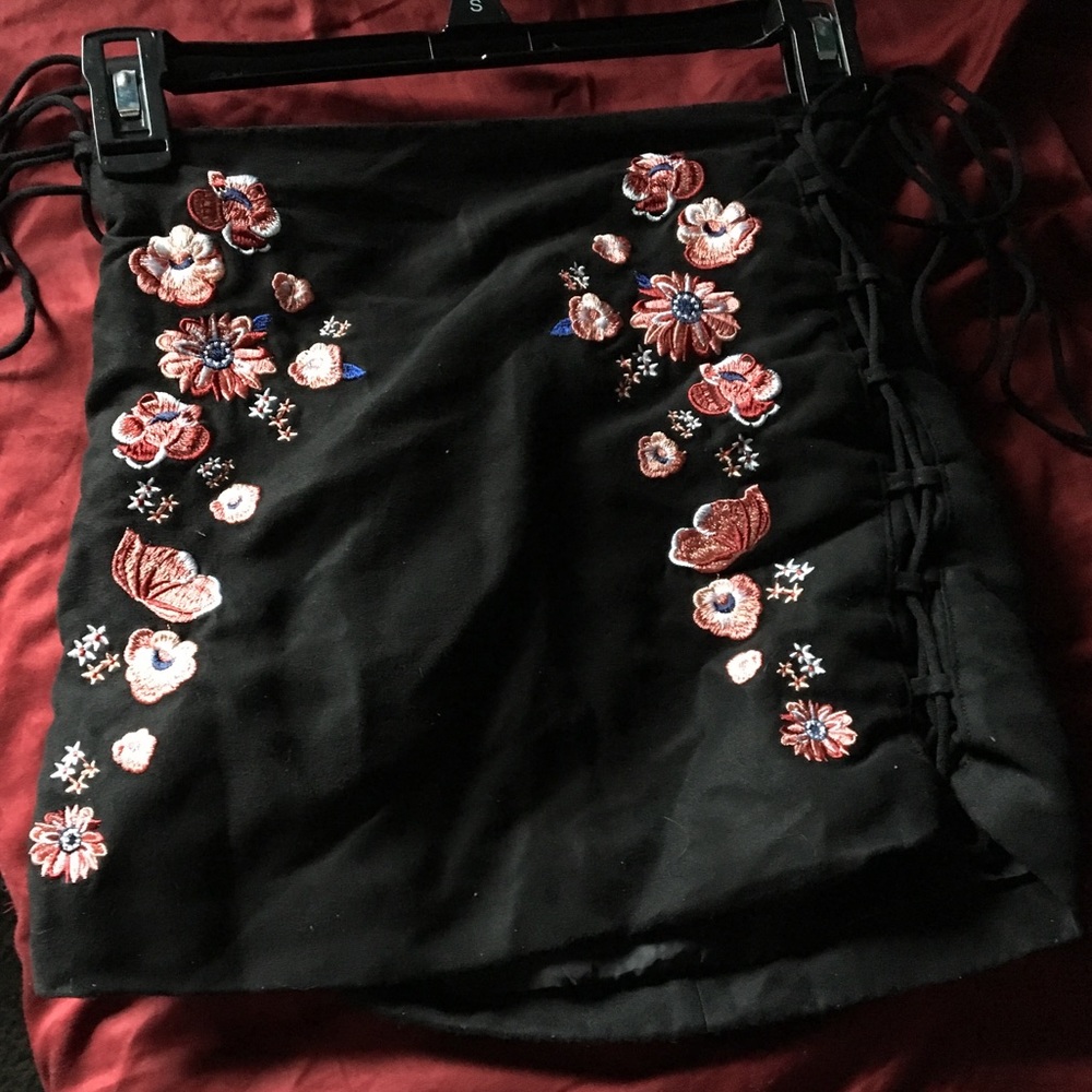Floral Suede Mini Skirt